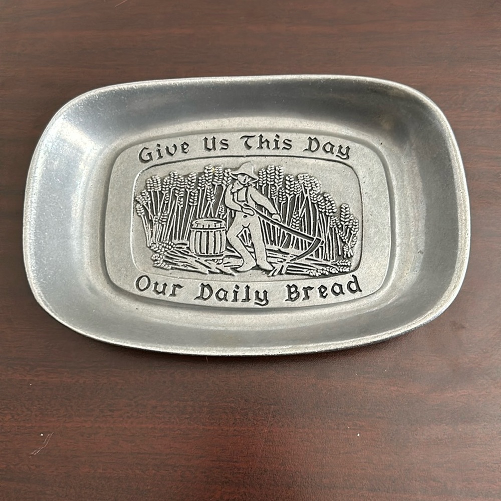 Vintage Carson Metal Pewter "Give us This Day Our Daily Bread" Tray